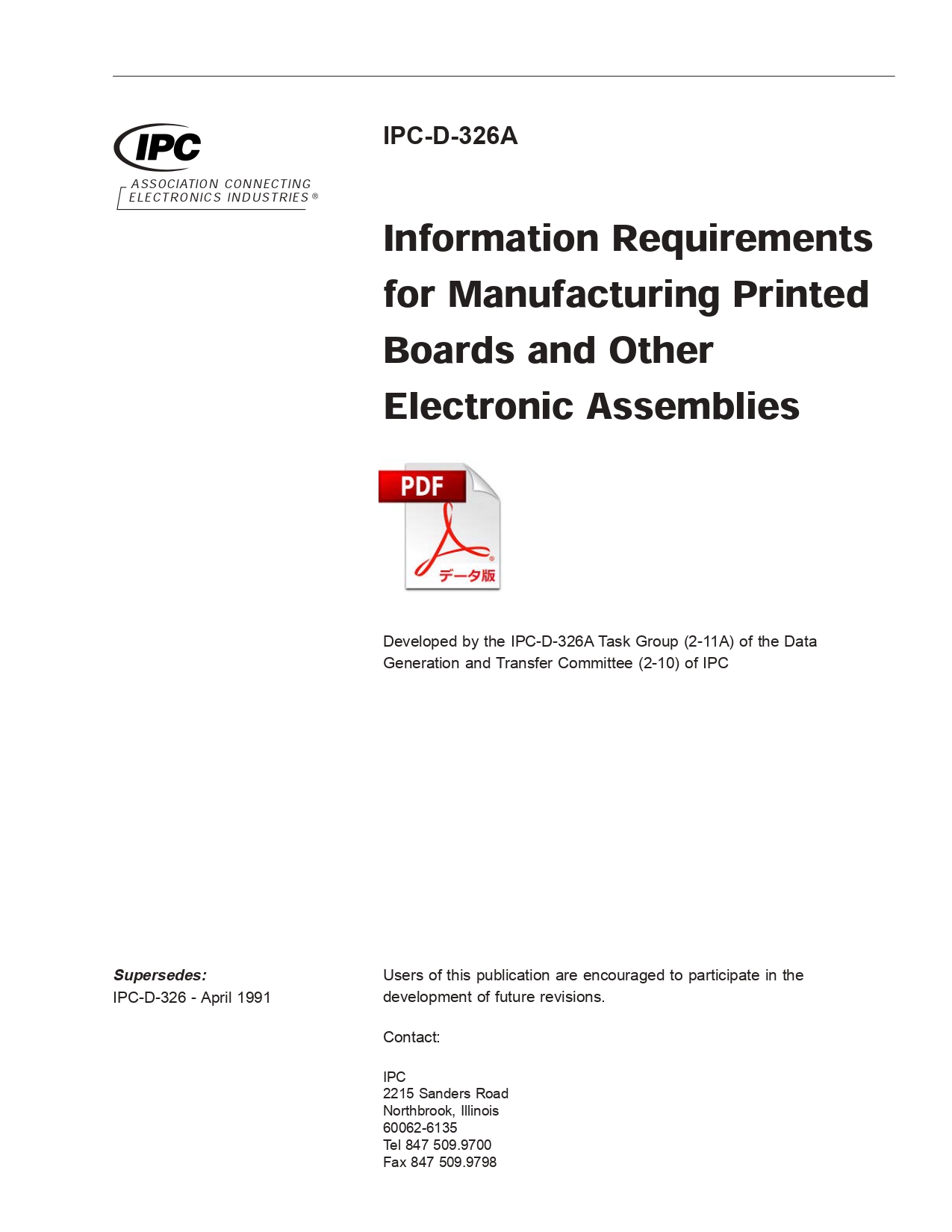 ［英語版］IPC-D-326A: Information Requirements for Manufacturing Printed Circuit Boards and Other Electronic Assemblies