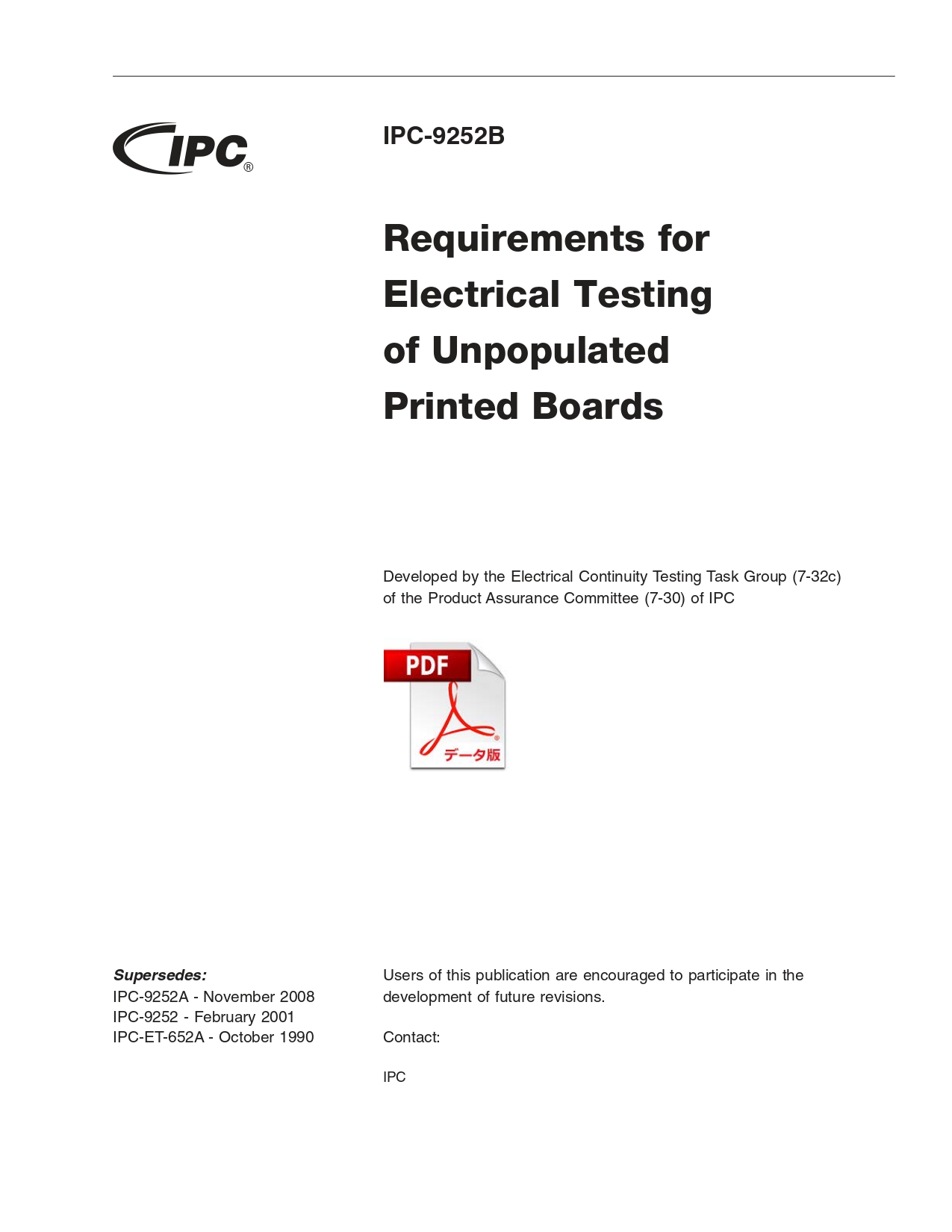 ［英語版］IPC-9252B: Requirements for Electrical Testing of Unpopulated Printed Boards